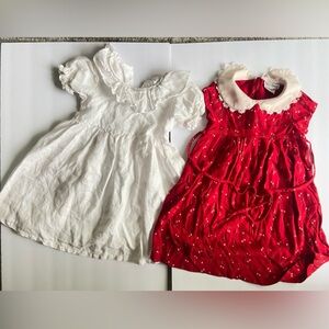 Lot of 2 Vintage Toddler Girl White & Red Floral Dresses| Size 5